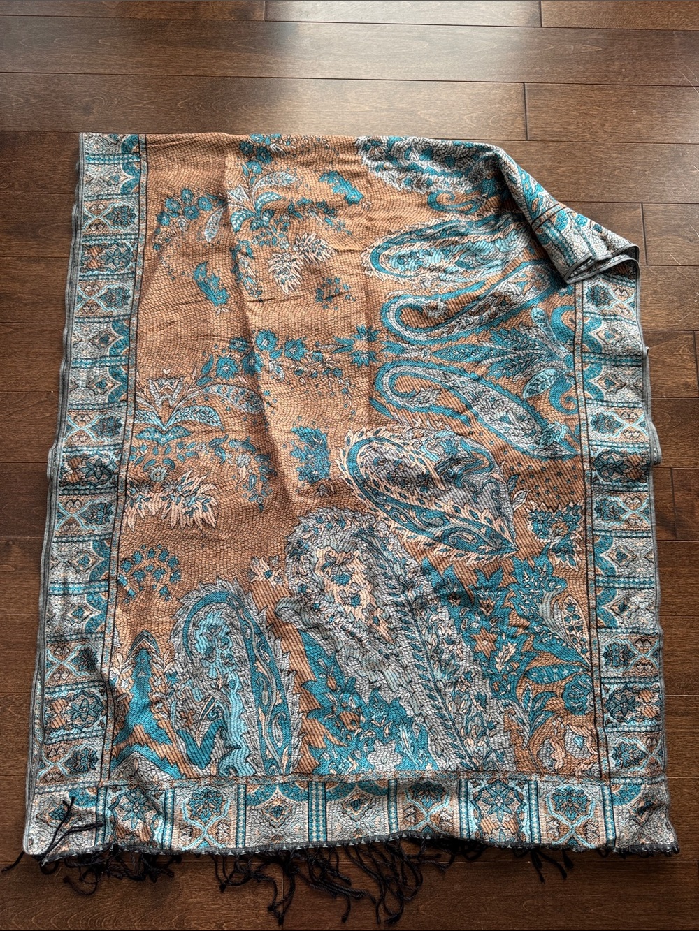 Turquoise and Brown Paisley  Pashminna scarf